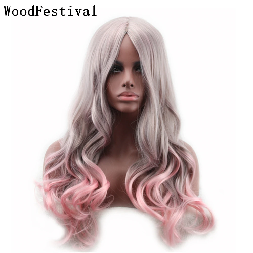 

Парик из синтетических волос для женщин WoodFestival, длинные парики для косплея с эффектом омбре, красные, зеленые, розовые, серые, блондинки, черные, синие, бордовые, коричневые волнистые