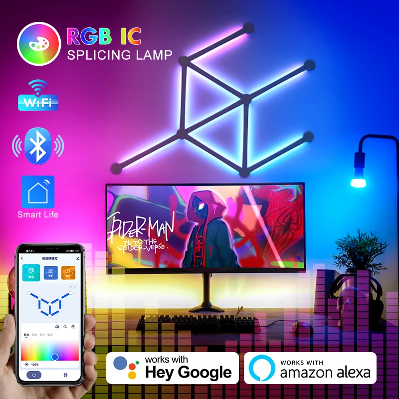RGBIC LED Wall Lamp Wifi Bluetooth App Intelligent Stitching Light DIY Llight Bar Music Rhythm TV Backlight Game Room Decoration
RGBIC LED Wall Lamp Wifi Bluetooth App Intelligent Stitching Light DIY Llight Bar Music Rhythm TV Backlight Game Room Decoration