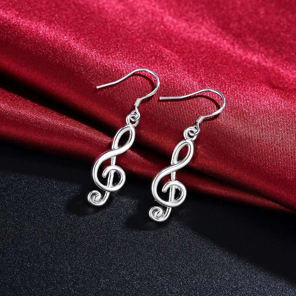 

New fashion Party Jewelry 925 Sterling Silver Earrings for Women Holiday gift Romantic music note drop