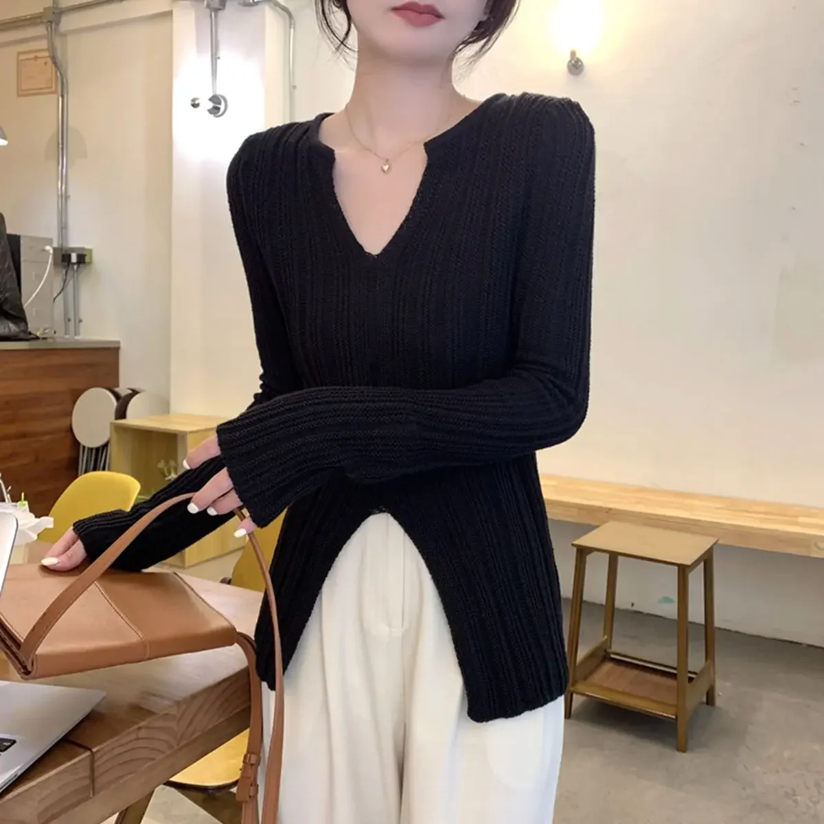

Women's Sweater V-neck Striped Black Knit Tops for Woman Y2k Fashion Korea Vintage Korean Luxury 2023 Crochet Pullover 90s Sale