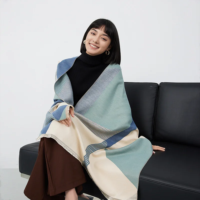 

2023 New Literature and Art Plain Color Imitation Cashmere Women's Scarf Fashionable and Warm Thickened Outer Layer Cotton Shawl