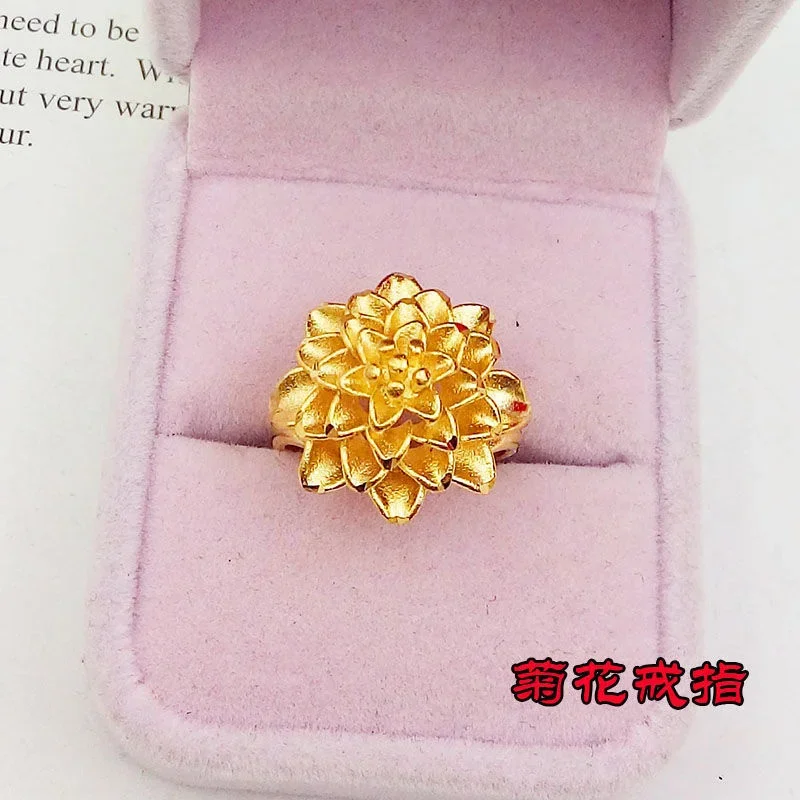 

Women's Adjustable Opening Imitation Pure Plated Real 18k Yellow Gold 999 24k Peony Flower Index Finger Ring Never Fade Jewelry