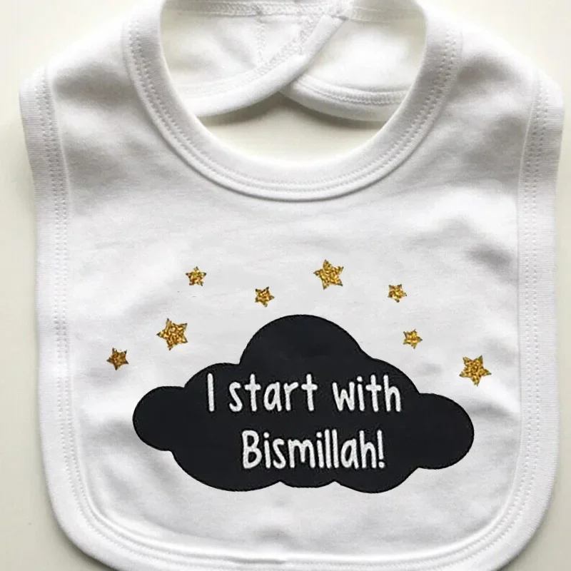 

I start with Bismillah baby boy girl bib happy Ramadan Eid Mubarak Muslim Islamic Kareem Iftar festival decoration keepsake gift