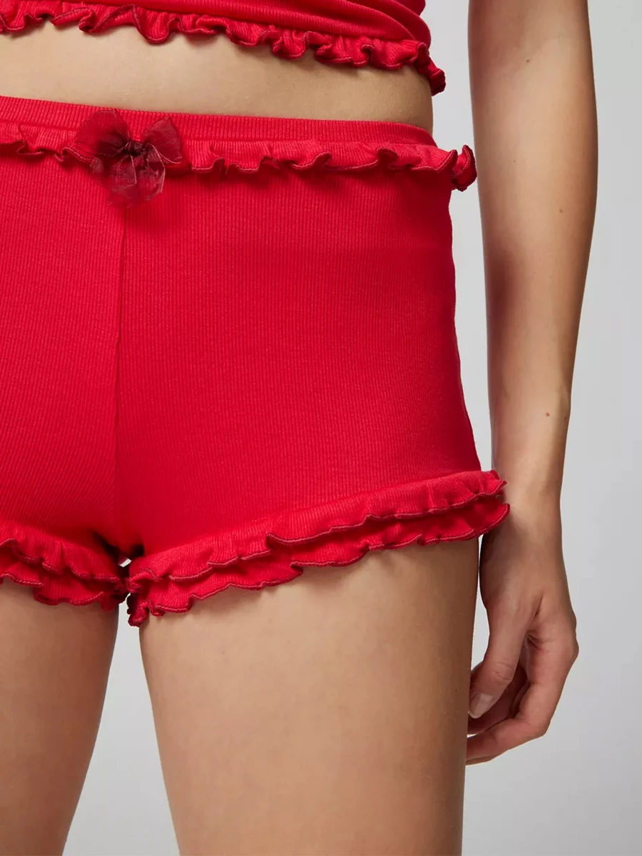

Women s Summer Loungewear Set Lettuce Trim Sleeveless U-Neck Crop Tank Tops with Shorts 2 Pieces Sleepwear