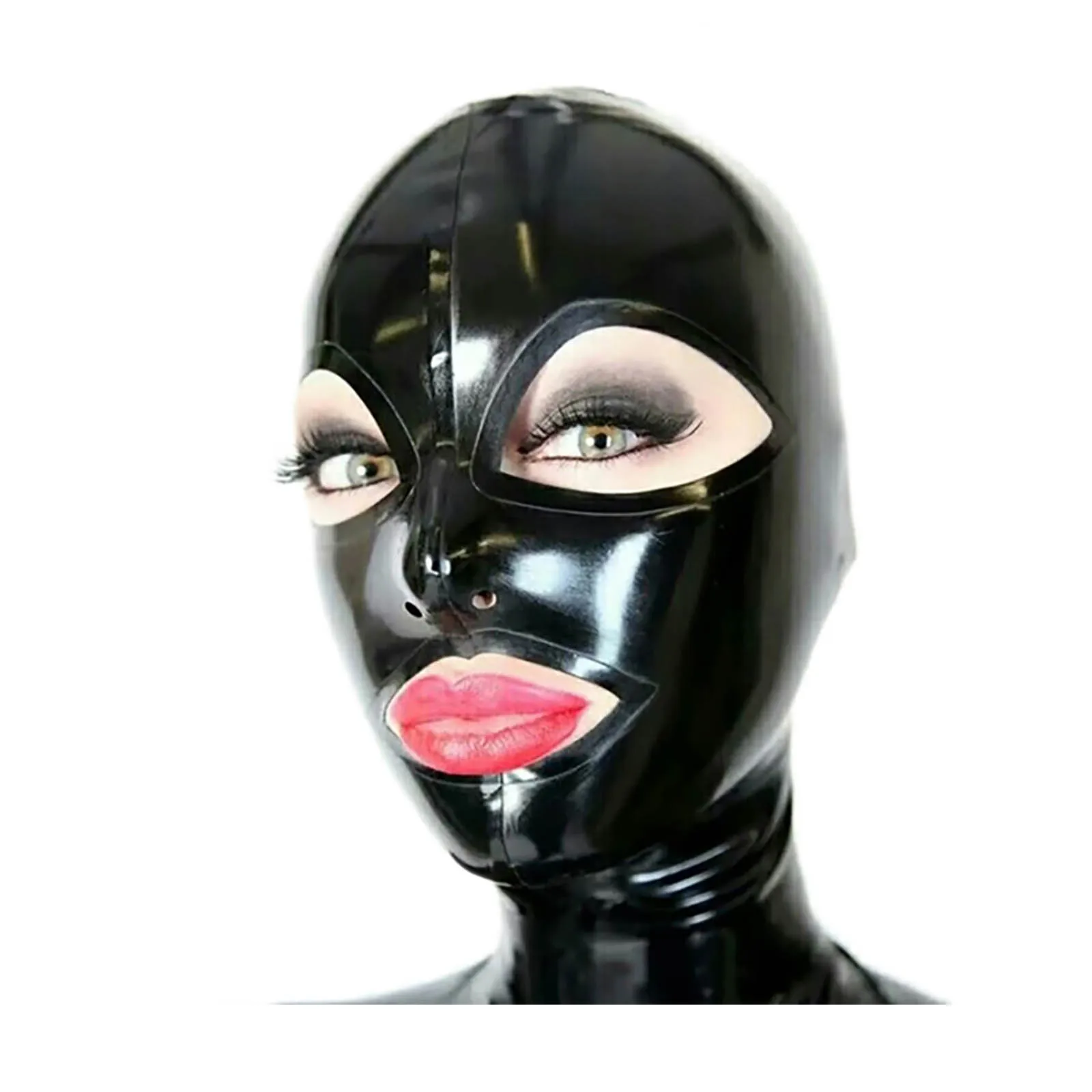 

MONNIK Black Latex Mask Back Zipper Handmade Rubber Fashion Hood for Clubwear Cosplay Catsuit Party