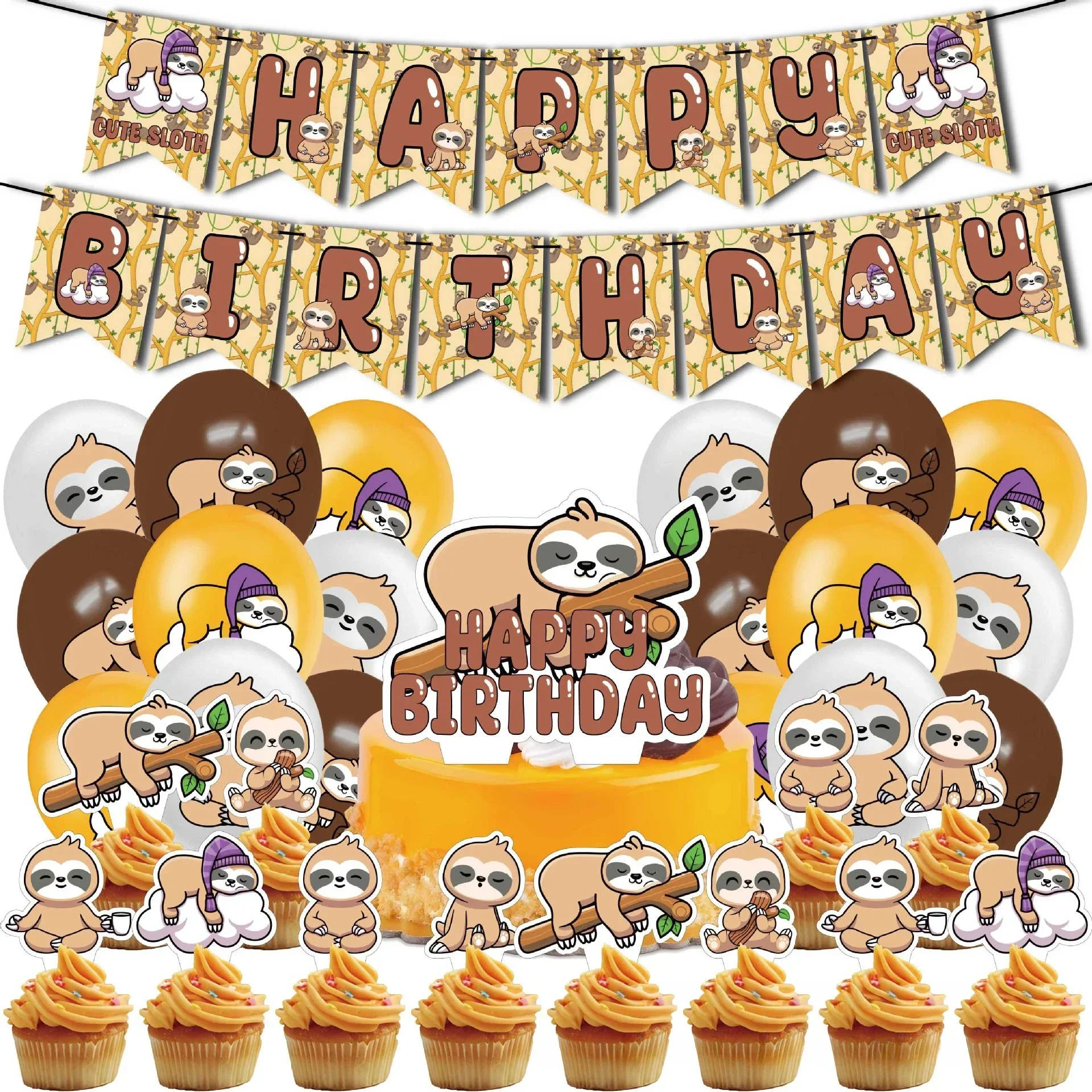 Cartoon Sloth Theme Birthday Party Decoration Cute Sloth Happy Birthday Banner Cake Topper Balloon for Kids Birthday Supplies 
Cartoon Sloth Theme Birthday Party Decoration Cute Sloth Happy Birthday Banner Cake Topper Balloon for Kids Birthday Supplies
