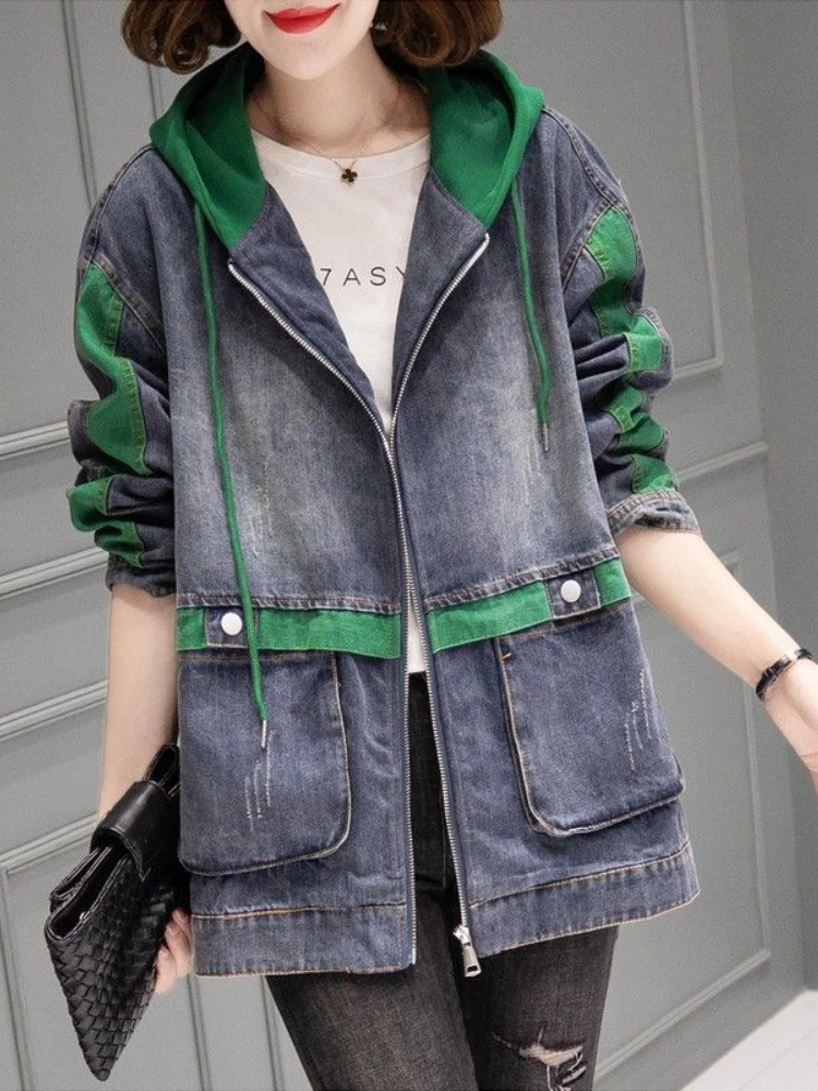 Модная Повседневная джинсовая куртка с капюшоном, пальто, женские джинсовые куртки оверсайз для женщин 2023, Женская ветровка, куртка-бомбер для женщин
Модная Повседневная джинсовая куртка с капюшоном, пальто, женские джинсовые куртки оверсайз для женщин 2023, Женская ветровка, куртка-бомбер для женщин