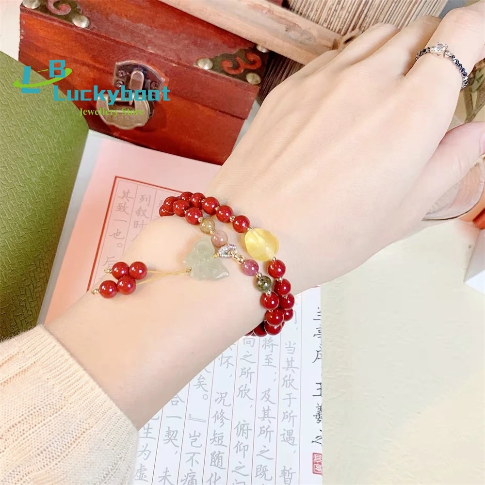 

Original Design Benming Year Natural Beeswax Cinnabar Bracelet Female Jasper Butterfly Tassel Pendant