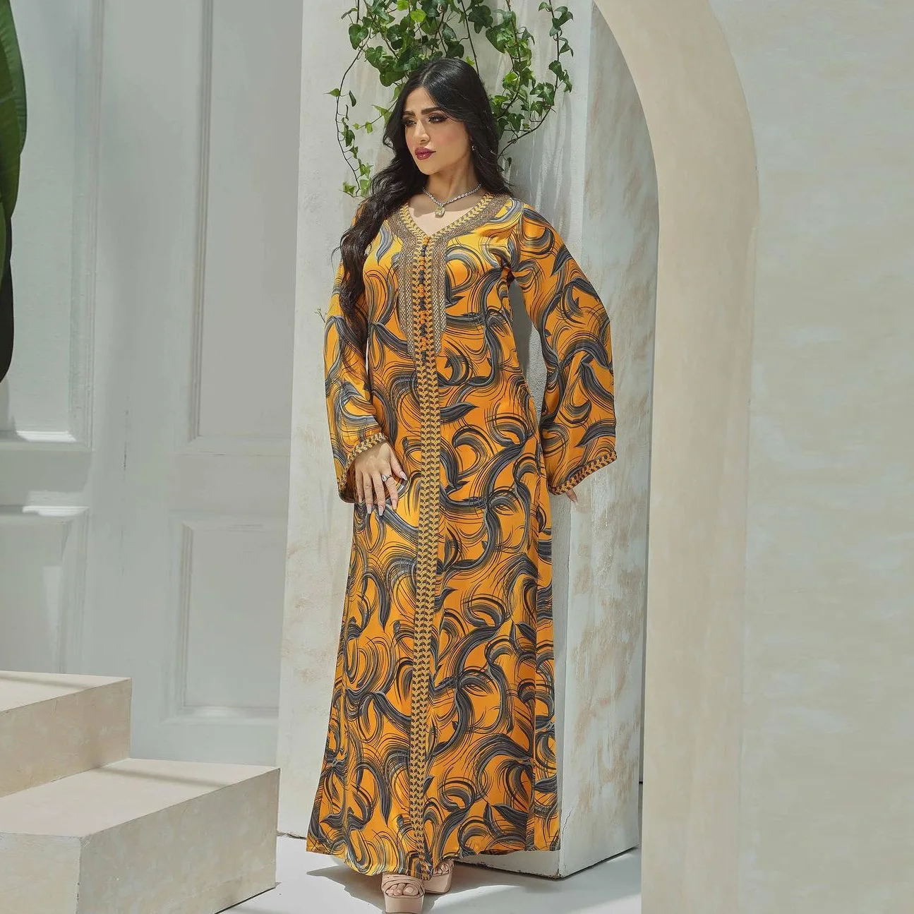 Eid Muslim Women Loose Flowers Print V Neck Long Sleeve Dress Abaya Party Dresses Ramadan Abayas Caftan Kaftan Elegant Vestidos
Eid Muslim Women Loose Flowers Print V Neck Long Sleeve Dress Abaya Party Dresses Ramadan Abayas Caftan Kaftan Elegant Vestidos