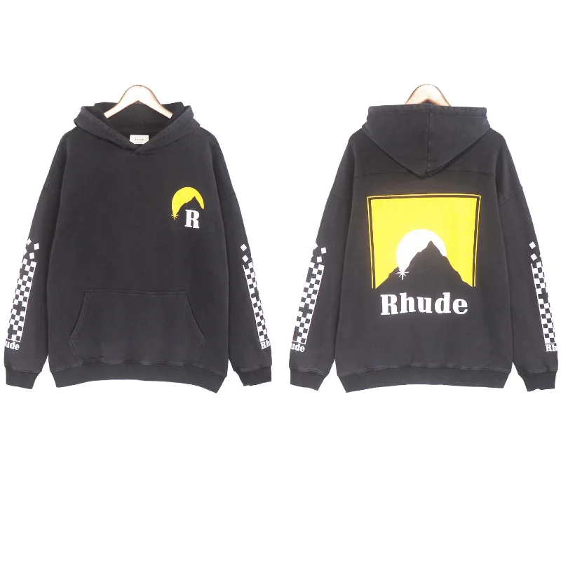 

23SS Vintage Sunset Pattern Print Rhude Hoodies Men Women EU Size 100% Cotton Rhude Pullover Fashion Autumn Winter Tiny Spark