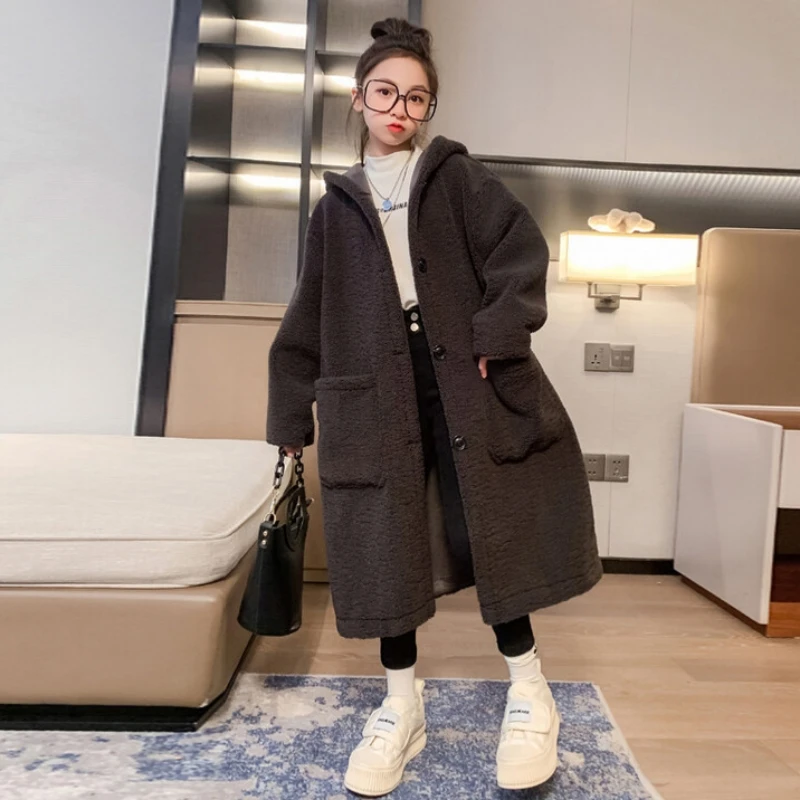 

Girls Woolen Coat Overcoat Jacket Windbreak 2023 Charming Warm Thicken Winter Cotton Teenagers Outwear Children's Clothing