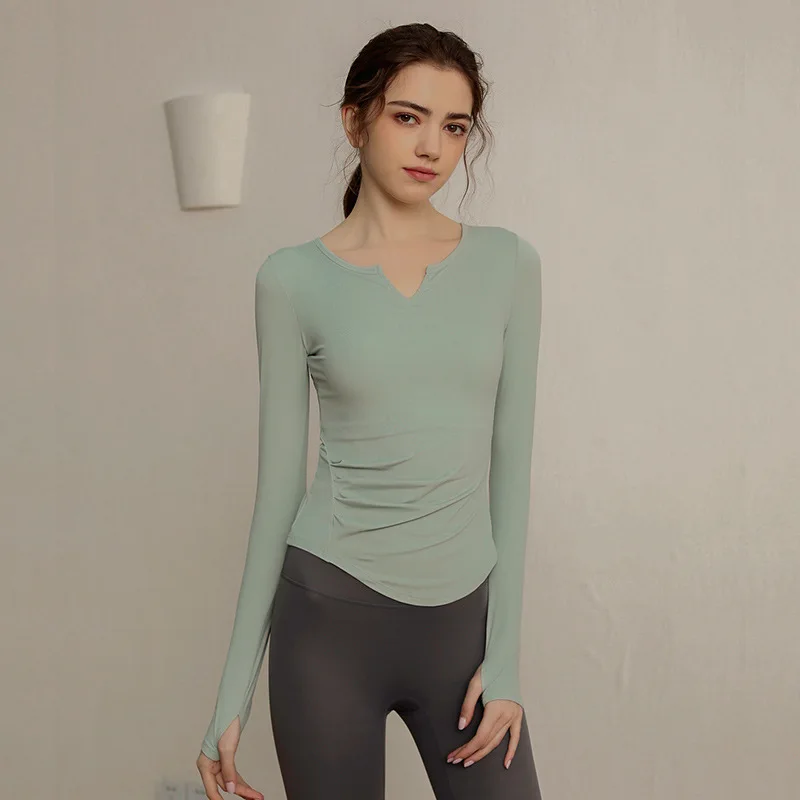 

Yoga Tops Fitness Top Women Sportwear Running Exercise Long Sleeved Breathable T-Shirts Workout Top Solid Color Top Autumn