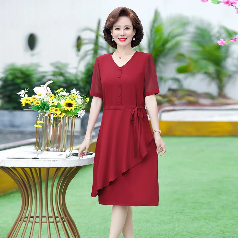 Middle Aged Women Casual Chiffon Dress cocktail Short Sleeve 5XL Beach Women's Dress Solid Midi Dresses
Middle Aged Women Casual Chiffon Dress cocktail Short Sleeve 5XL Beach Women's Dress Solid Midi Dresses