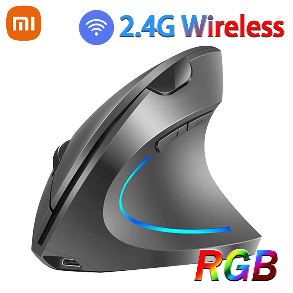 

Xiaomi 2.4G Wireless Vertical Mouse Rechargeable Upright Ergonomic Mouse 3 Adjustable DPI Levels RGB Flowing Light Plug Mice New