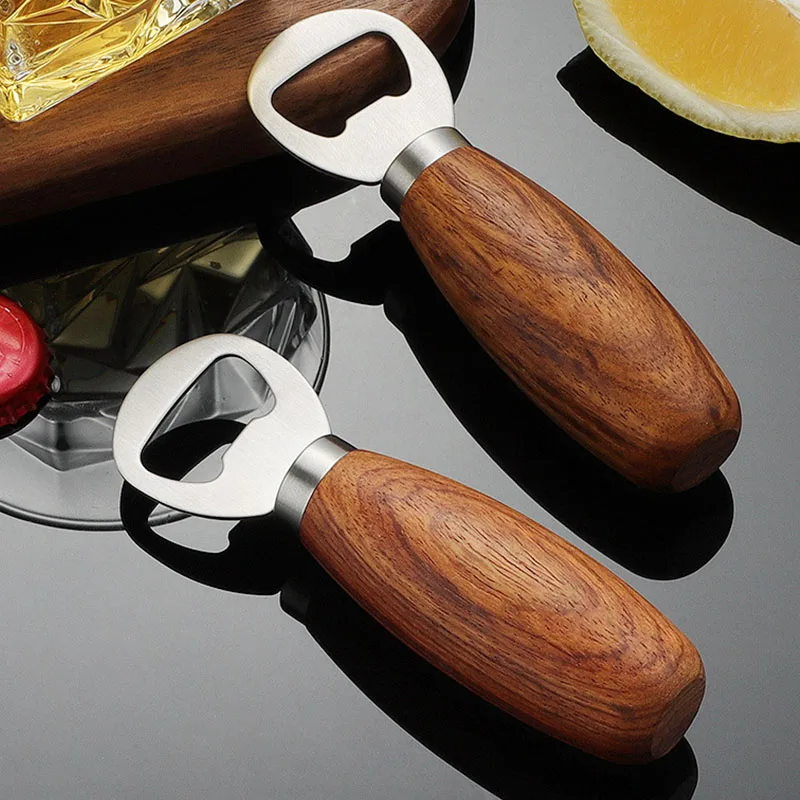 

Stainless Steel 1/2/3pcs Bottle Opener Bartender Handheld Beer Jar Opener Wooden Can For Parties Bar Tool