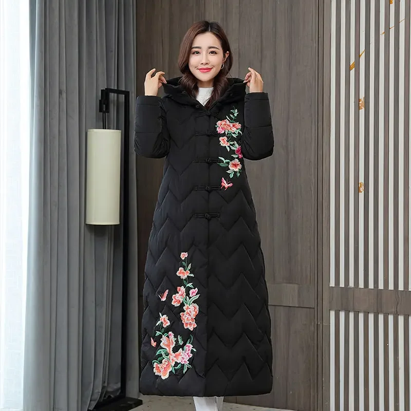 Long Embroidery Thickened Jacket Coat Women Retro Button Cotton Coat Women Winter Oversized Parka Snow Wear Clothing
Long Embroidery Thickened Jacket Coat Women Retro Button Cotton Coat Women Winter Oversized Parka Snow Wear Clothing