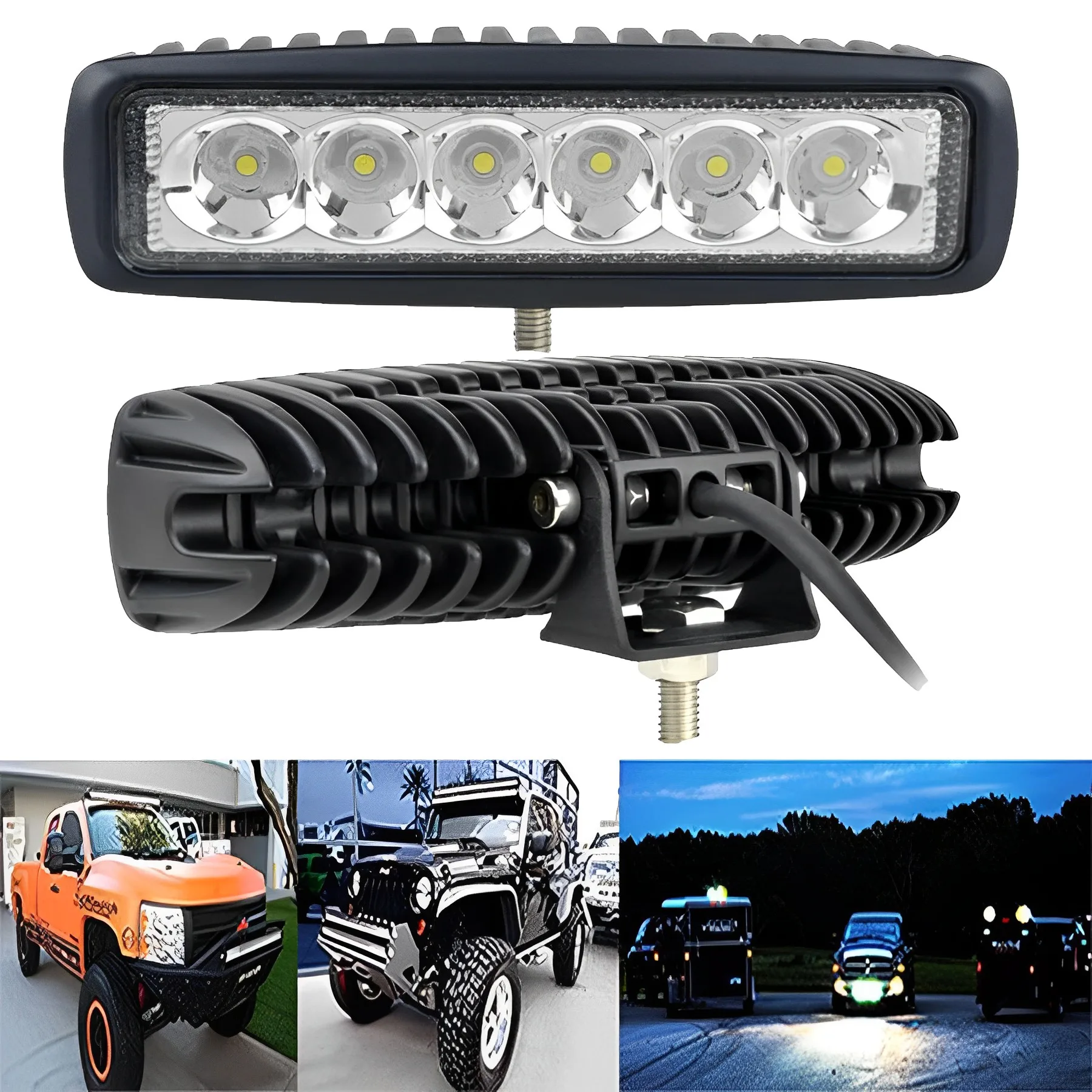 

6LED Car Work Light 18W High Bright Waterproof Spotlight Moto Auto Offroad SUV Truck Headlights Driving Lamp 12V Car Accessories