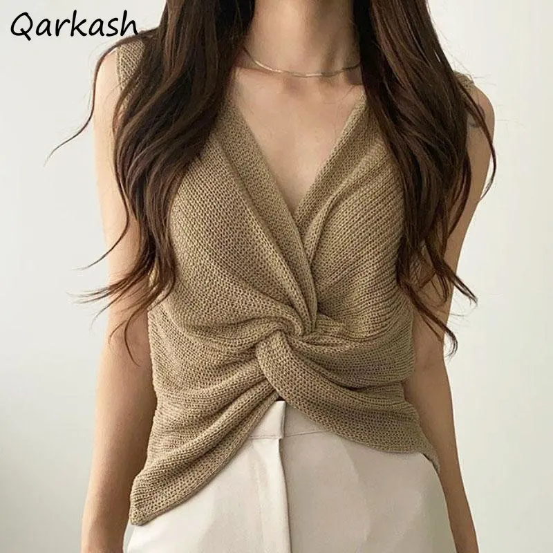 Sleeveless Pullovers Women Criss-cross Summer Knitting Slim Temper Minimalist Streetwear Personal Korean Fashion Pure Vintage
Sleeveless Pullovers Women Criss-cross Summer Knitting Slim Temper Minimalist Streetwear Personal Korean Fashion Pure Vintage