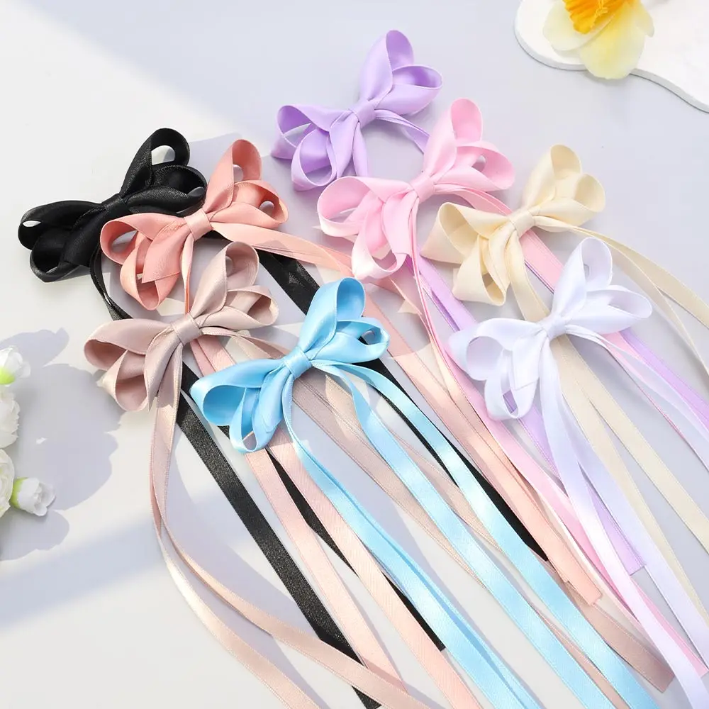 

24pc/lot Fashion Long Tails Satin Ribbon Bow Hair Clips Women Girls Long Ribbon Bow Hairpins Barrettes for Kids Headwear Bulk