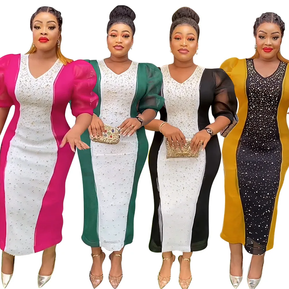 

2024 African Party Dresses for Women Plus Size Dashiki Ankara Sequin Elegant Evening Gown Sexy Bodycon Maxi Dress Africa Clothes