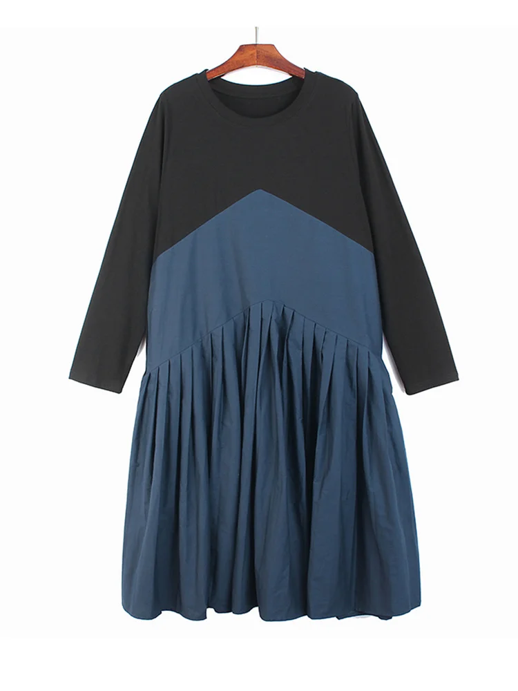 Women Blue Color-block Pleated Big Size Dress New Round Neck Long Sleeve Loose Fit Fashion Spring Autumn 2022 M805
Women Blue Color-block Pleated Big Size Dress New Round Neck Long Sleeve Loose Fit Fashion Spring Autumn 2022 M805
