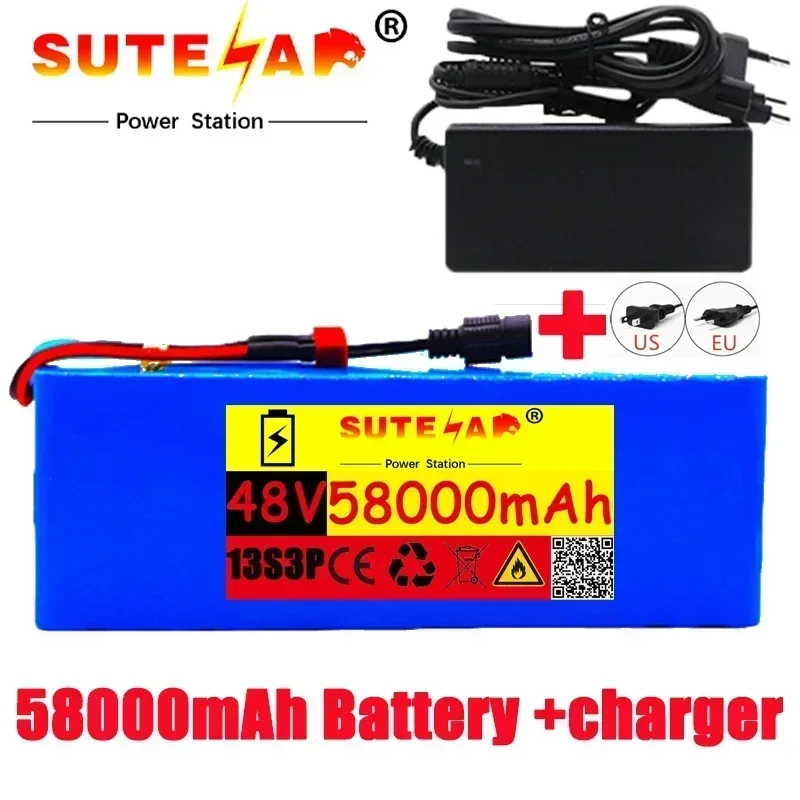 

2021, new 48V Li ion battery 48V 58ah 1000W 13s3p Li ion battery pack for 54.6V E-bike electric scooter with BMS + charger