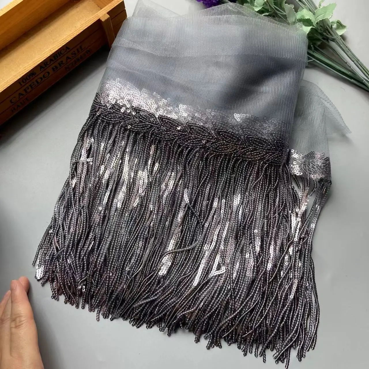 2 Yards Gray 20cm Sequins Tassel Lace Fabric Fringe Trim Ribbon DIY Dance Performance Dresses Decoration Accessories
2 Yards Gray 20cm Sequins Tassel Lace Fabric Fringe Trim Ribbon DIY Dance Performance Dresses Decoration Accessories