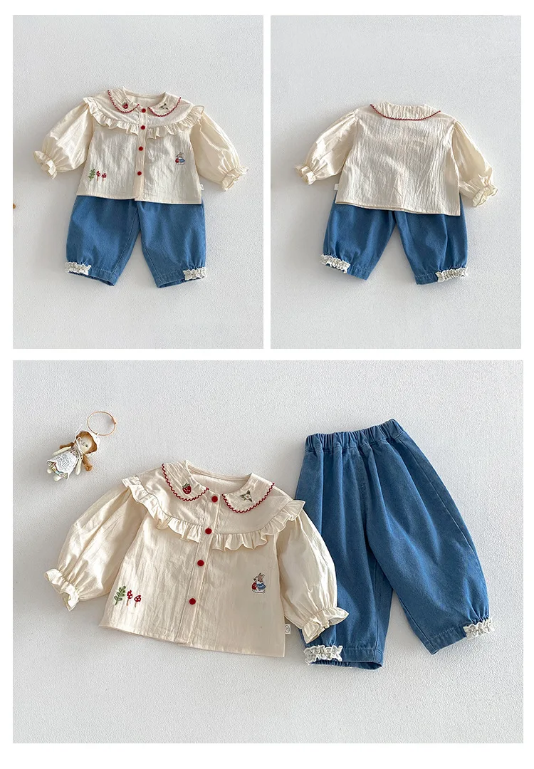 بنطلون جينز للفتيات بخصر مطاطي وحواف دانتيل للأطفال من 0-5 سنوات، موديل ربيع 2026 بأسلوب كوري، ملابس مريحة للفتيات بنطلون جينز للفتيات بخصر مطاطي وحواف دانتيل للأطفال من 0-5 سنوات، موديل ربيع 2026 بأسلوب كوري، ملابس مريحة للفتيات