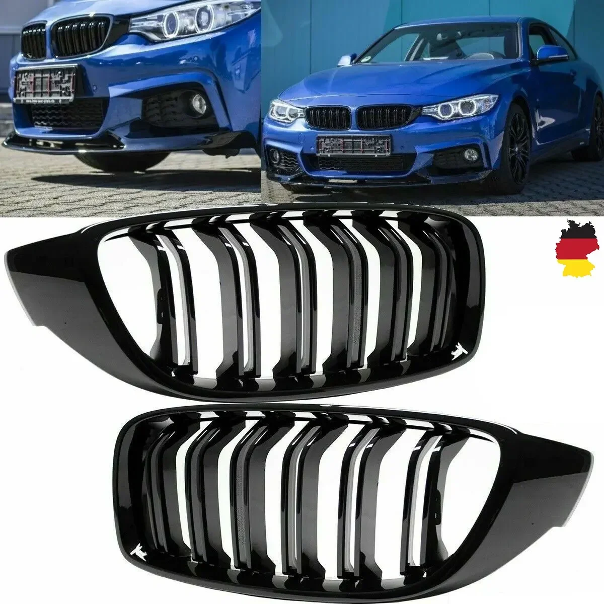 

MagicKit Ship From Germany For BMW F32 F33 F36 4 Series Gloss Black Kidney Grill Grille Twin Bar M4 Style