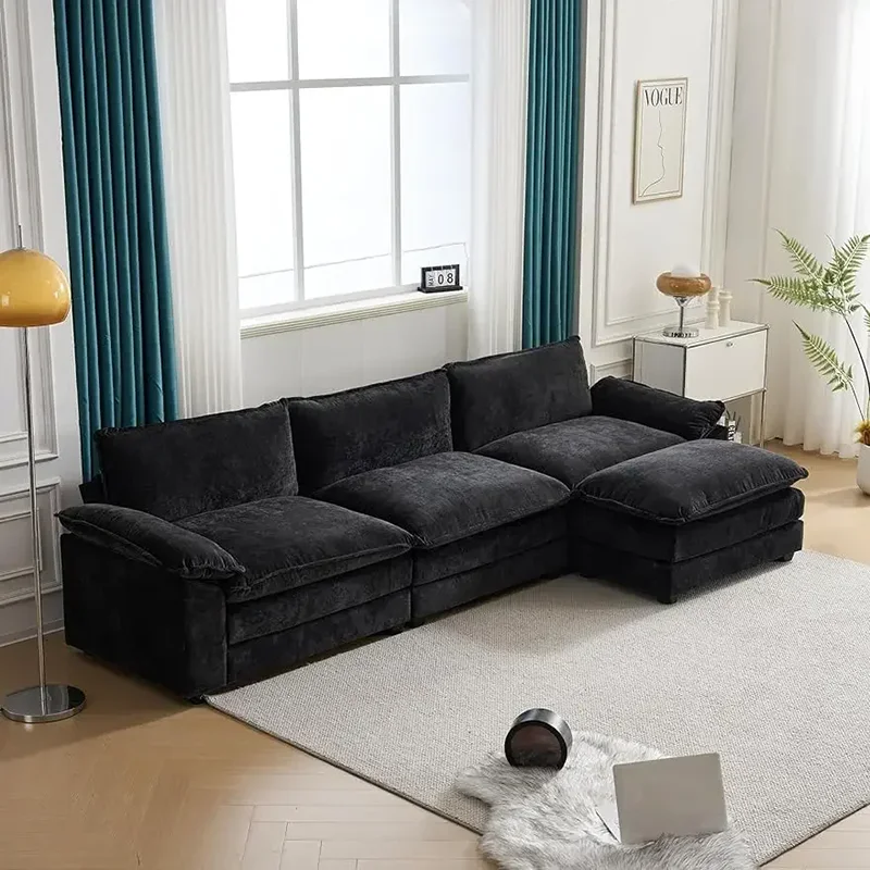 

Living Room Sofa With Ottoman, Comfortable Office Upholstered, Sectional Sofa Modern Deep 3 Seater Couch Living Room Furniture