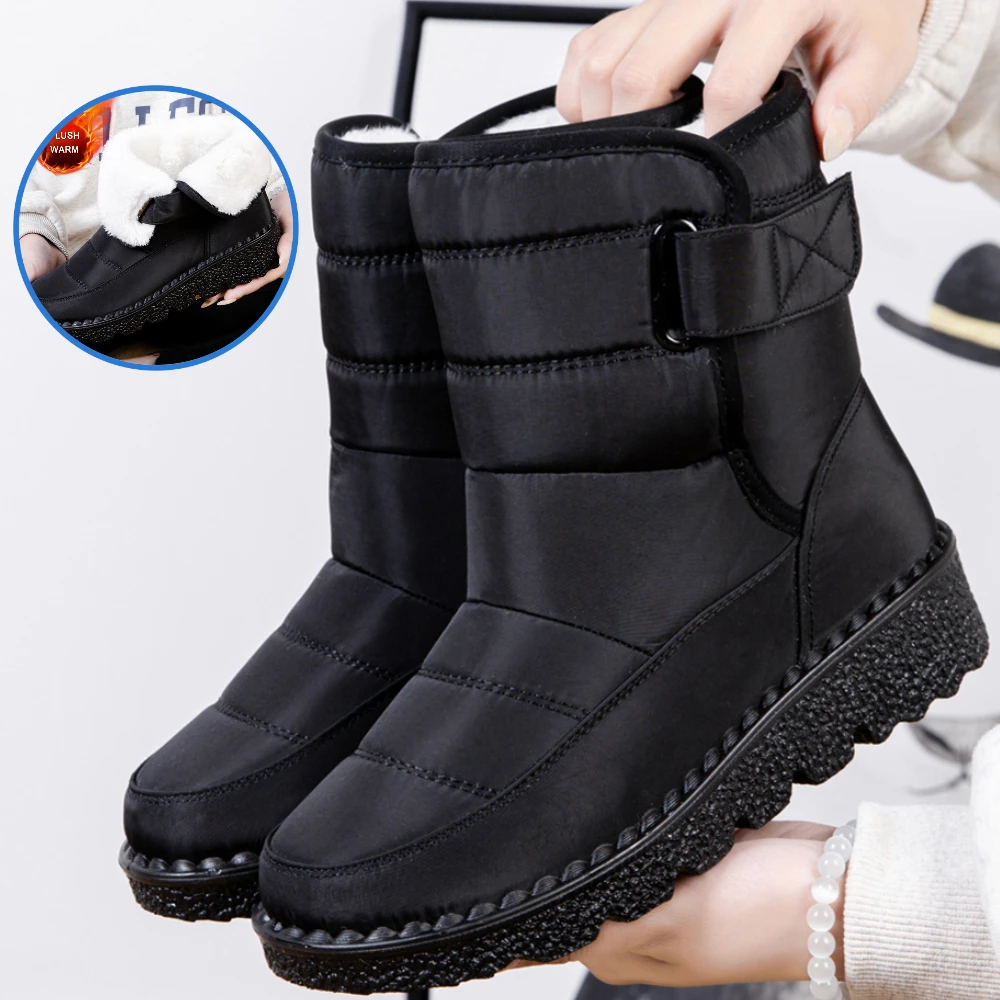 

Waterproof Walking Snow Boots For Winter Men Women Plush Long Platform Snow Warm Cotton Shoes Booties Plush Female Ankle Boots