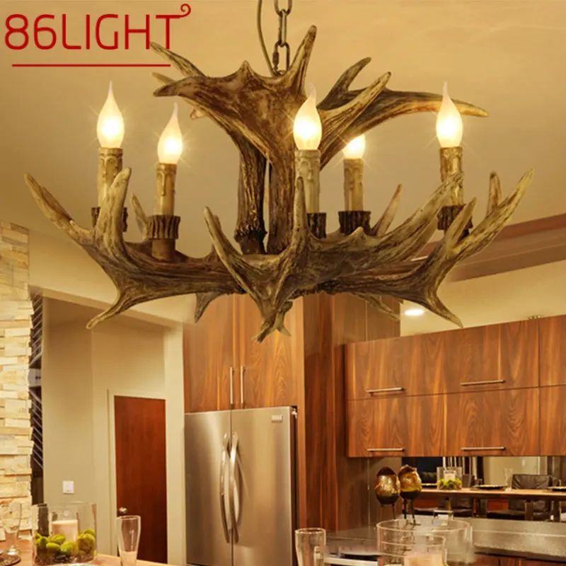 

86LIGHT Modern Antler Chandelier Light LED Creative Retro Resin Pendant Lamp Fixtures for Home Living Dining Room Bar Cafe