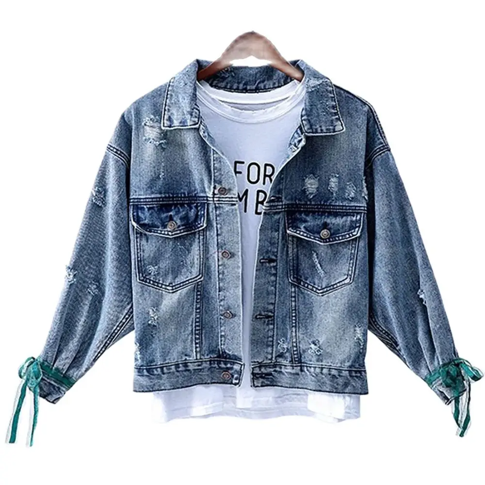 

Женская джинсовая куртка с вышивкой в стиле интернет-знаменитостей, новая свободная короткая куртка в Корейском стиле для тяжелой промышленности, весна-осень