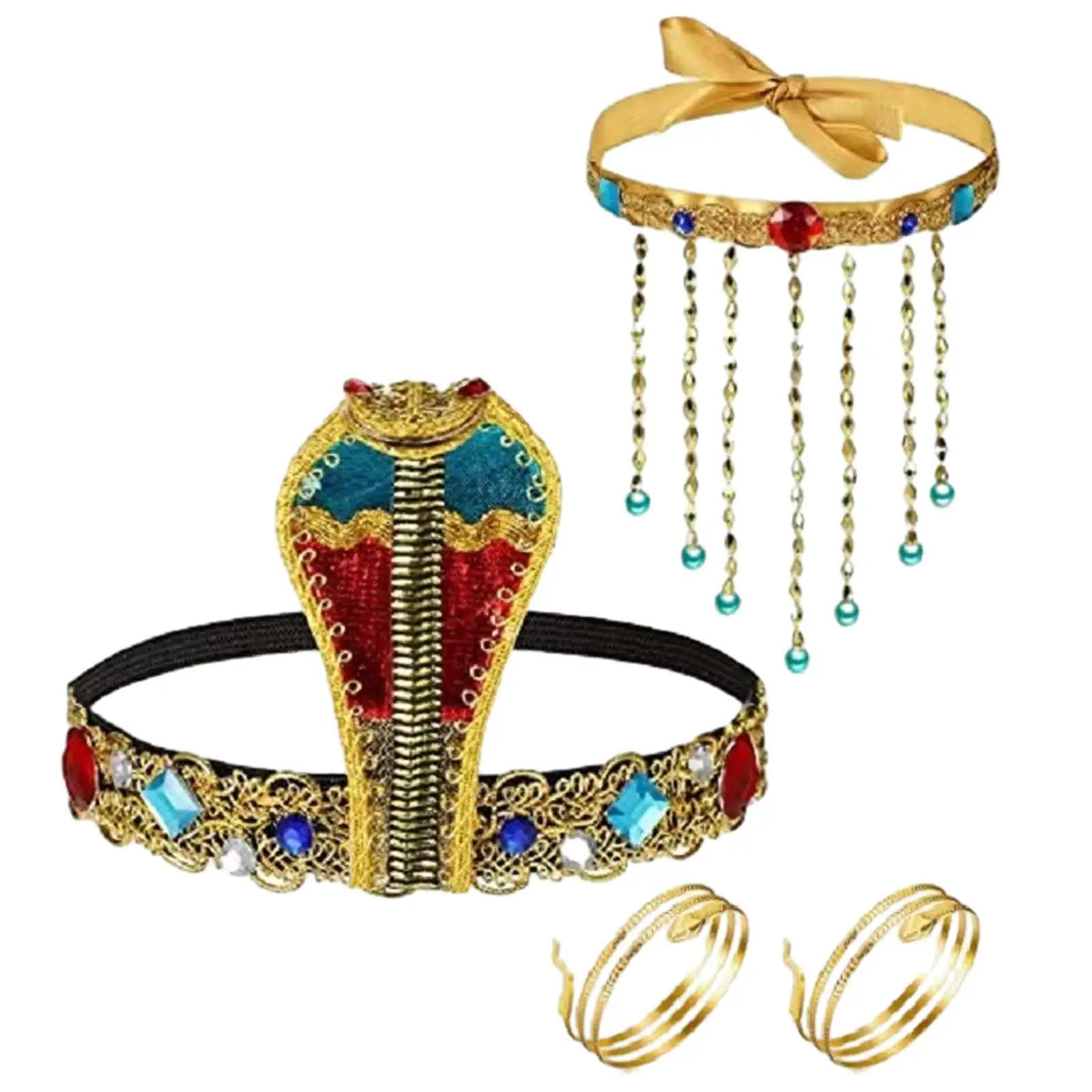 

4 Pieces Women's Egyptian Costume Accessories Snake Beaded Headband for Fancy Dress Party Cosplay Stage Performance Festivals