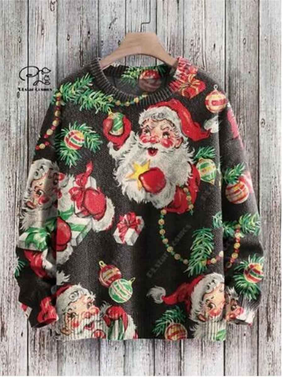 

Winter Fashion Sweater Santa Claus Snowflake Christmas Tree Elk Art 3D Printed Authentic Ugly Sweater Unisex Casual Sweater H002