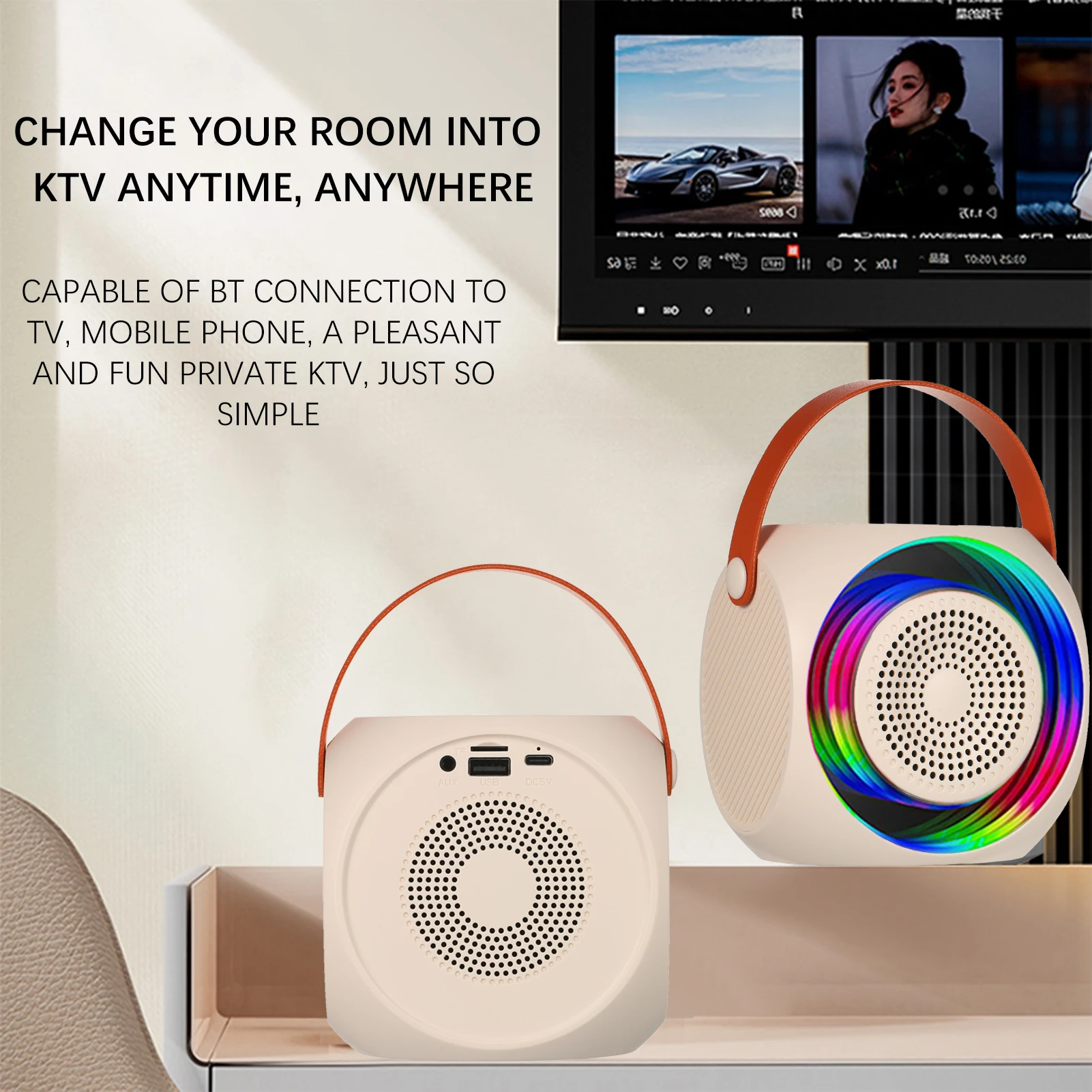 

Mini Portable Microphone & Sound Box Set Home KTV BT Speaker with 2 Microphones Home Outdoor BT5.0 Connection for Home