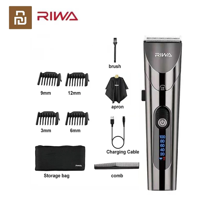 

Youpin RIWA Electric Hair Clipper Washable Rechargeable Variable Speed Professional Barber Trimmer With Carbon Steel Cutter Head