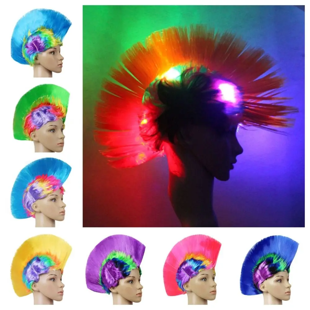 

Luminous Funny Cockscomb Unisex Colored Fluffy Rainbow Punk Wig Disco LED Mohawk Wig Halloween Cosplay