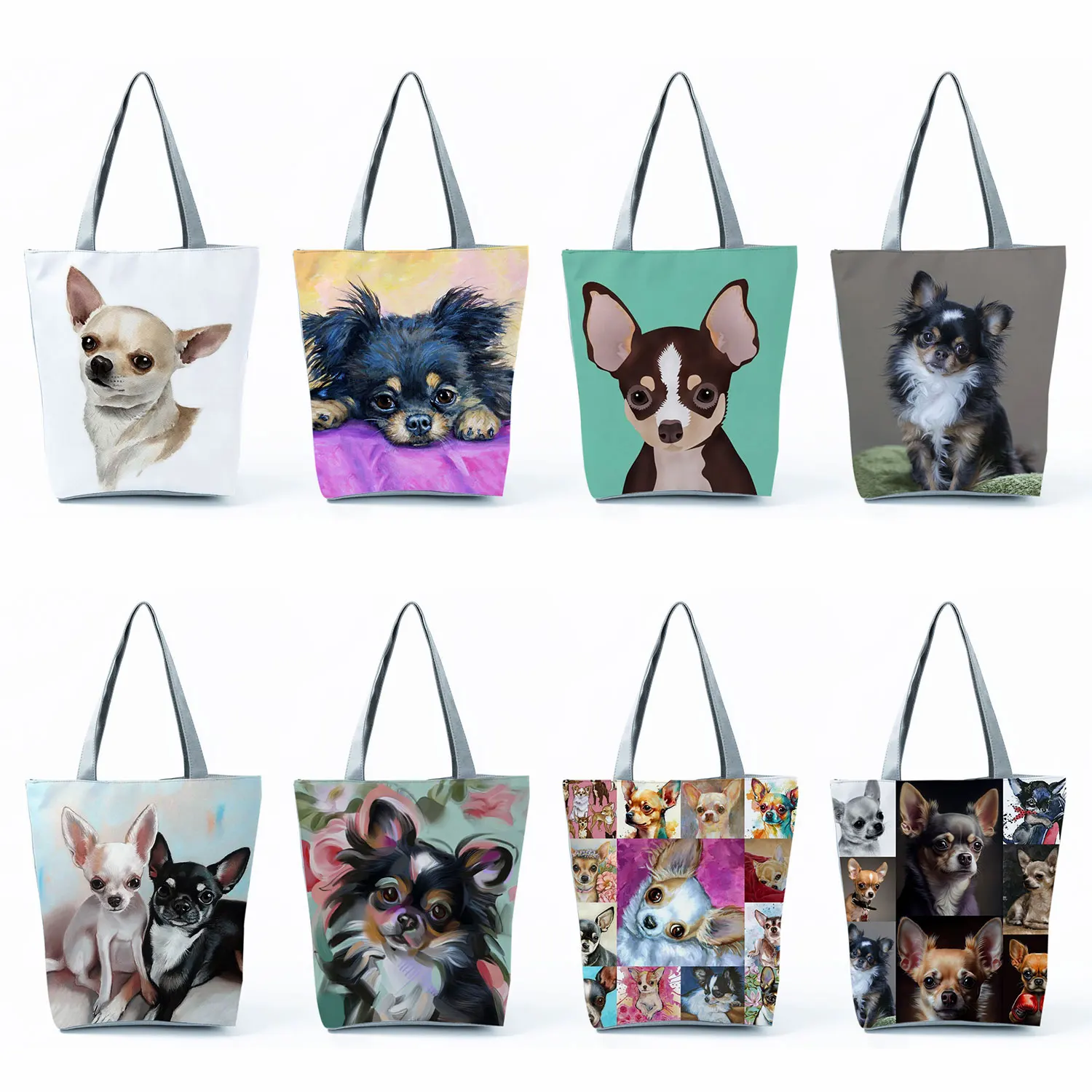 

Shoulder Bags Groceries Cartoon Animal Dog Cute Chihuahua Print Shopping Bags Large Capacity Women Handbags Foldable Tote Female