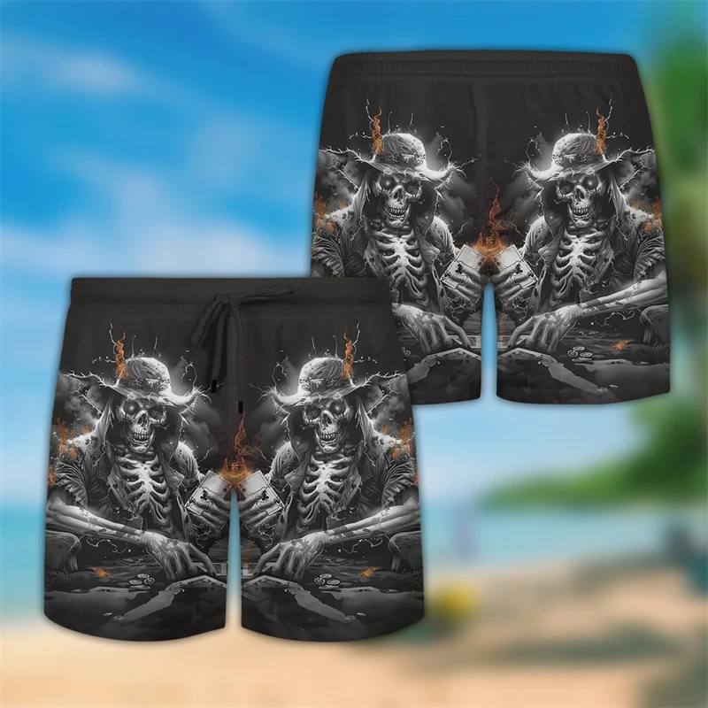

Бермуды с 3D-принтом черепа и покера Лас Вегаса, повседневные Гавайские короткие брюки для мужчин, одежда, Клубные пляжные шорты для казино, азартные плавки