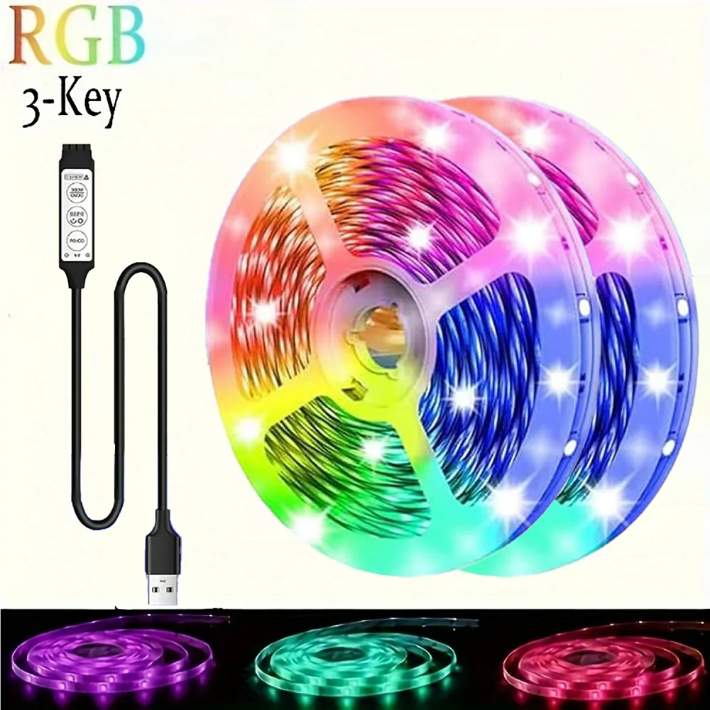 

3 Key Button Control LED Strip Lights RGB 5050 ,5V 1M-30M,16 million colors, RGB ,Color Changing Lamp for Party Home Decoration