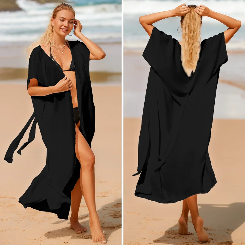 

Beach Cover Up Kimono Women Summer 2023 New Pareo Swimsuit Cape Solid Bohemian Tunic Dresses Bathing Suits Bachwear Cover-ups