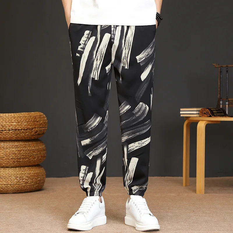 

Fashion 2023 Summer Printed Men's Casual Leggings Cropped Pants Hip Hop Streetwear Drawstring Ankle-Length Jogger Youth Trousers