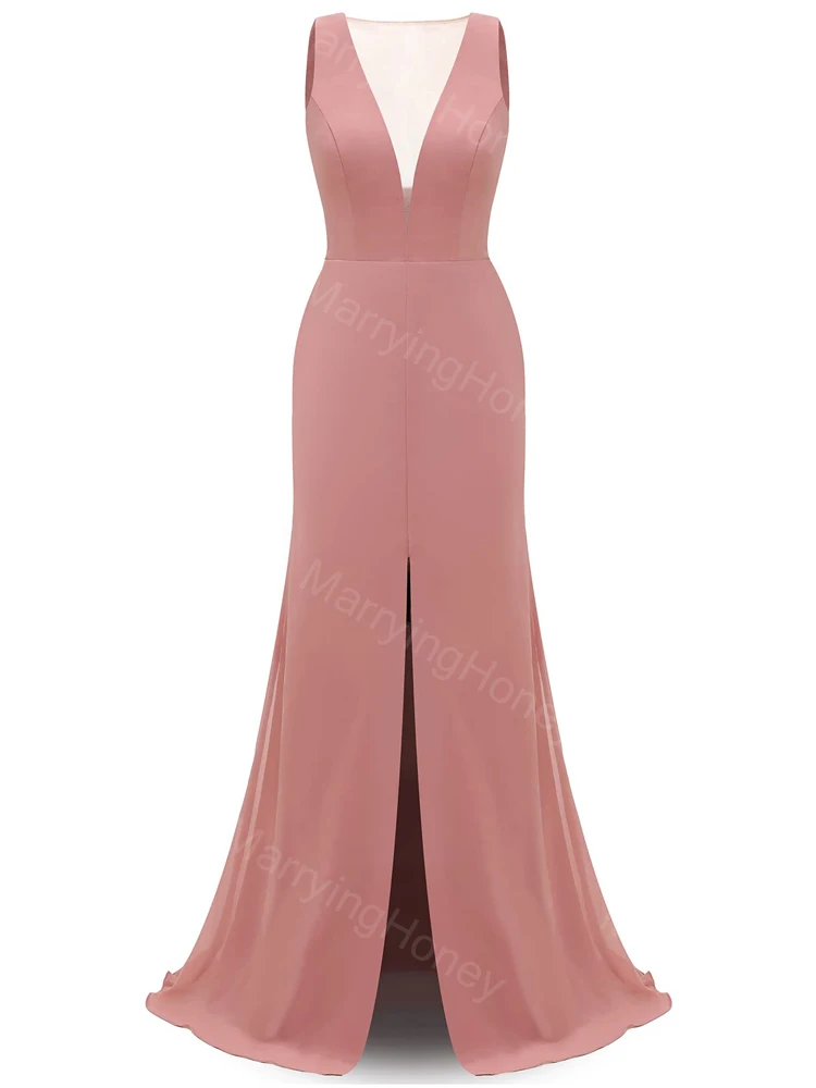 Women's Elegant Deep V Neck Sleeveless Mother of Bride Dress Chiffon Long Formal Wedding Party Dresses with Front Middle Slit
Women's Elegant Deep V Neck Sleeveless Mother of Bride Dress Chiffon Long Formal Wedding Party Dresses with Front Middle Slit