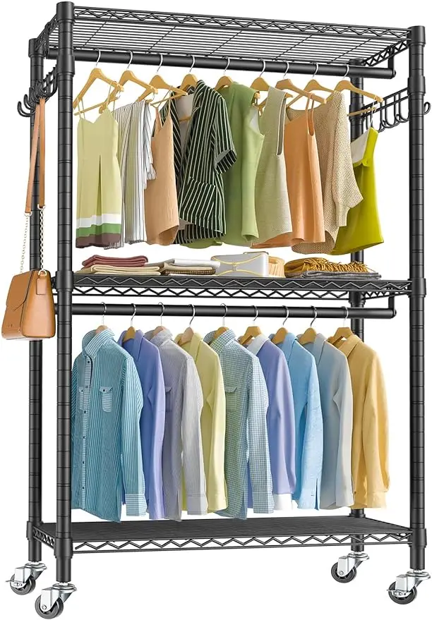 VIPEK V12 Heavy Duty Rolling Garment Rack 3 Tiers Adjustable Wire Shelving Clothes Rack with Double Rods and Side Hooks, Freesta
VIPEK V12 Heavy Duty Rolling Garment Rack 3 Tiers Adjustable Wire Shelving Clothes Rack with Double Rods and Side Hooks, Freesta