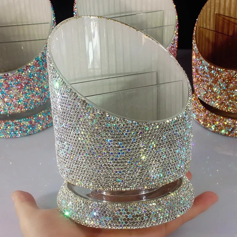 

12*16cm Luxury Making up Lipstick Home Putting Decorate Collective Bling Rhinestone Holder Container