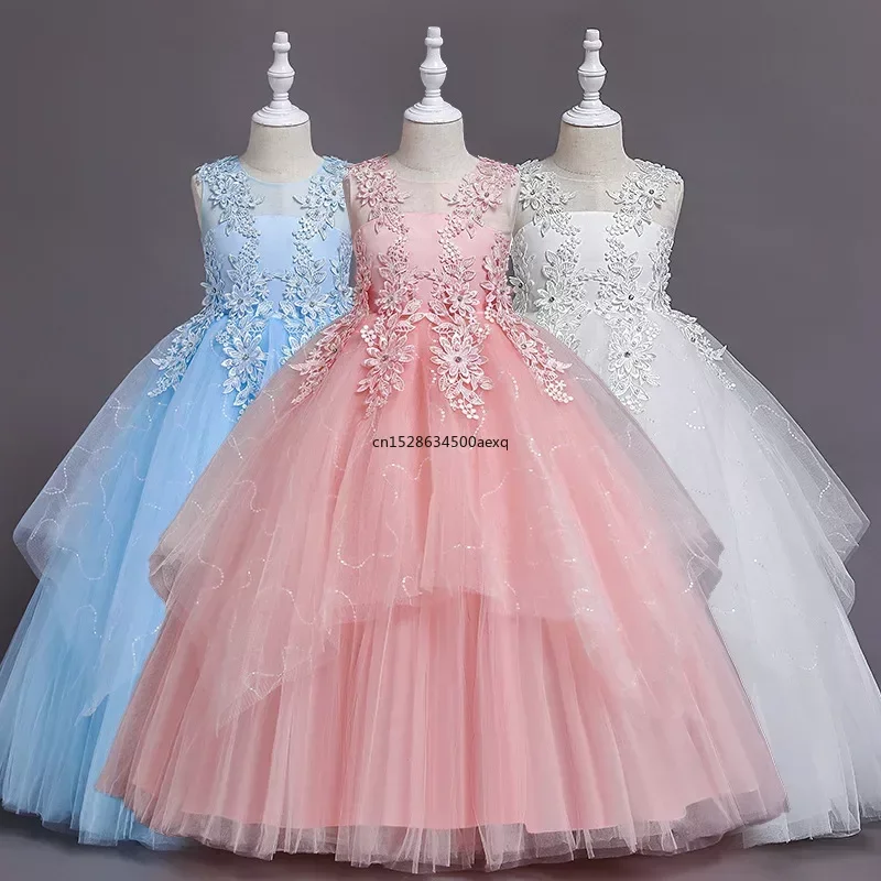 

Children's Girls Dresses For Eid Luxury Party Princess Dress 3 5 8 10 To 12 Years Old Women Long Dress Robe Tulle White Clothing