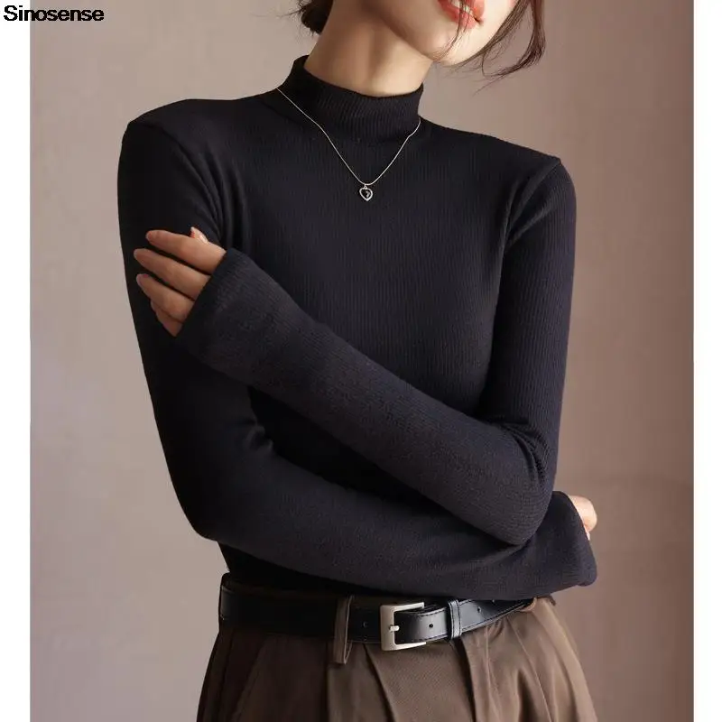 

Womens Mock Neck Knit Sweater Long Sleeve Slim Fit Basic Knitwear Jumpers Tops Stretch Casual Pullover Ribbed Knitted Sweaters