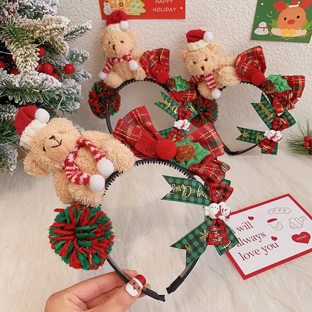 

Рождественское украшение, Рождественская повязка на голову, красный бант, кольцо для волос с оленем, ободок для волос с Санта-Клаусом, плюшевая Женская повязка для волос с бантом
