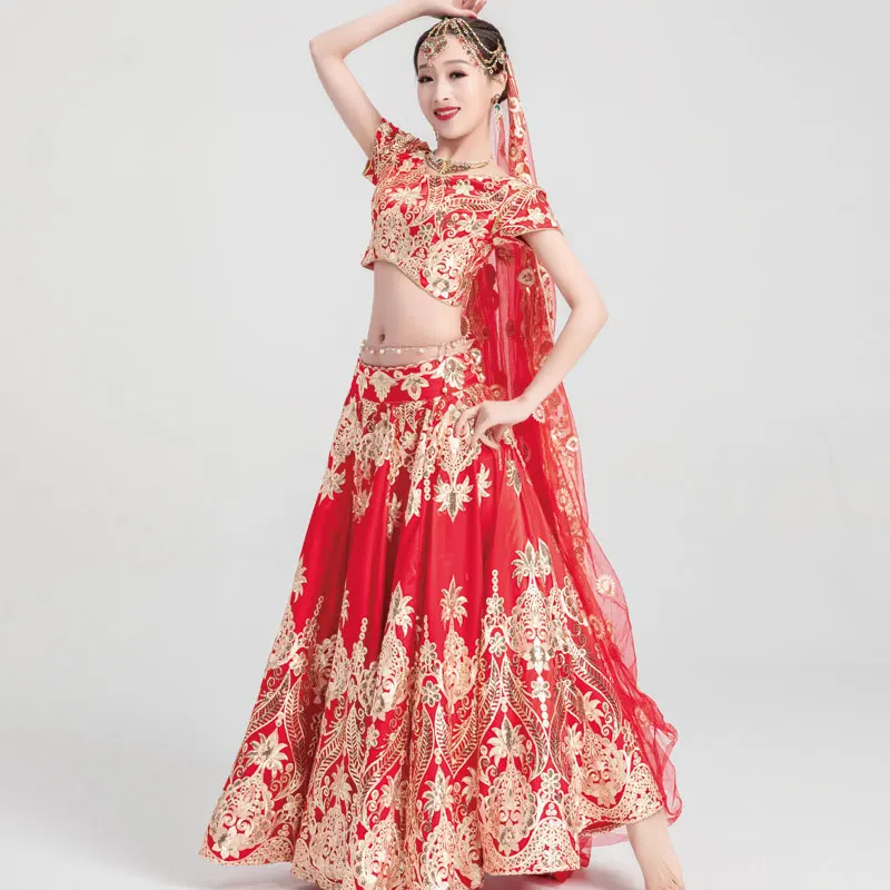 Indian Dance Dress Elegant Long/Short Sleeve Tops Big Swing Skirt Bollywood Gold Embroidery Red Suit Belly Dance Costume DQL7752
Indian Dance Dress Elegant Long/Short Sleeve Tops Big Swing Skirt Bollywood Gold Embroidery Red Suit Belly Dance Costume DQL7752